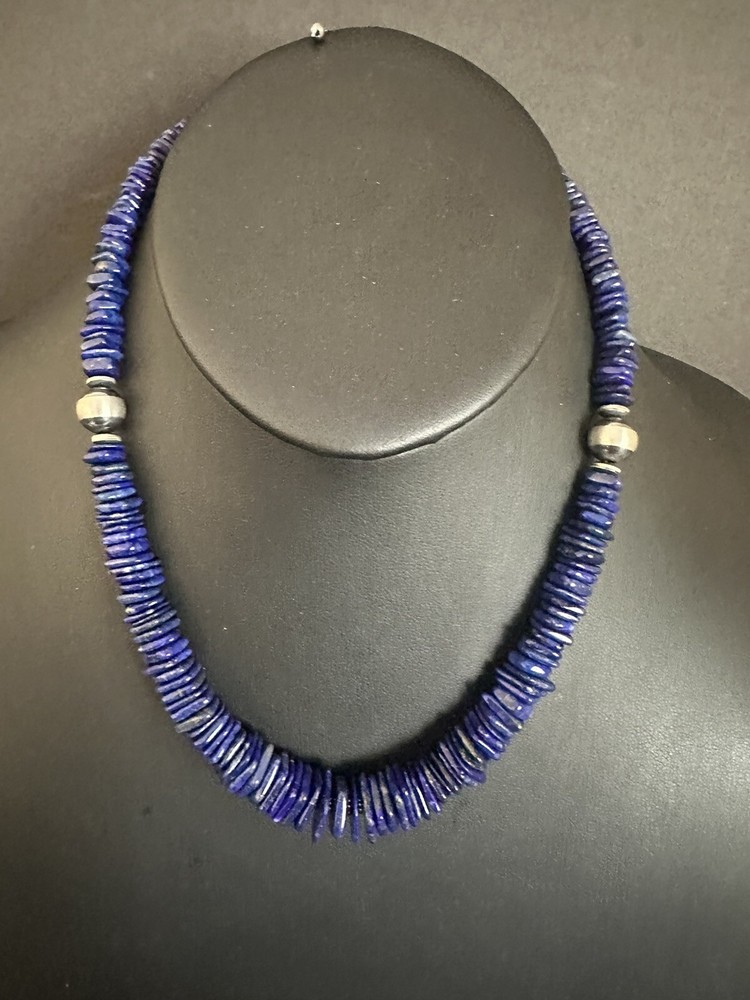 Sterling silver lapis bead necklace 18 inch