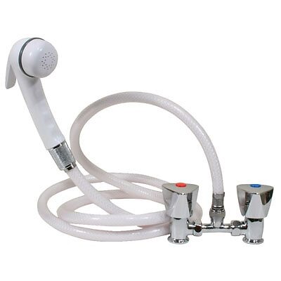 Scandvik 14117 Shower Mixer, White Euro Sprayer with Triangle Knobs