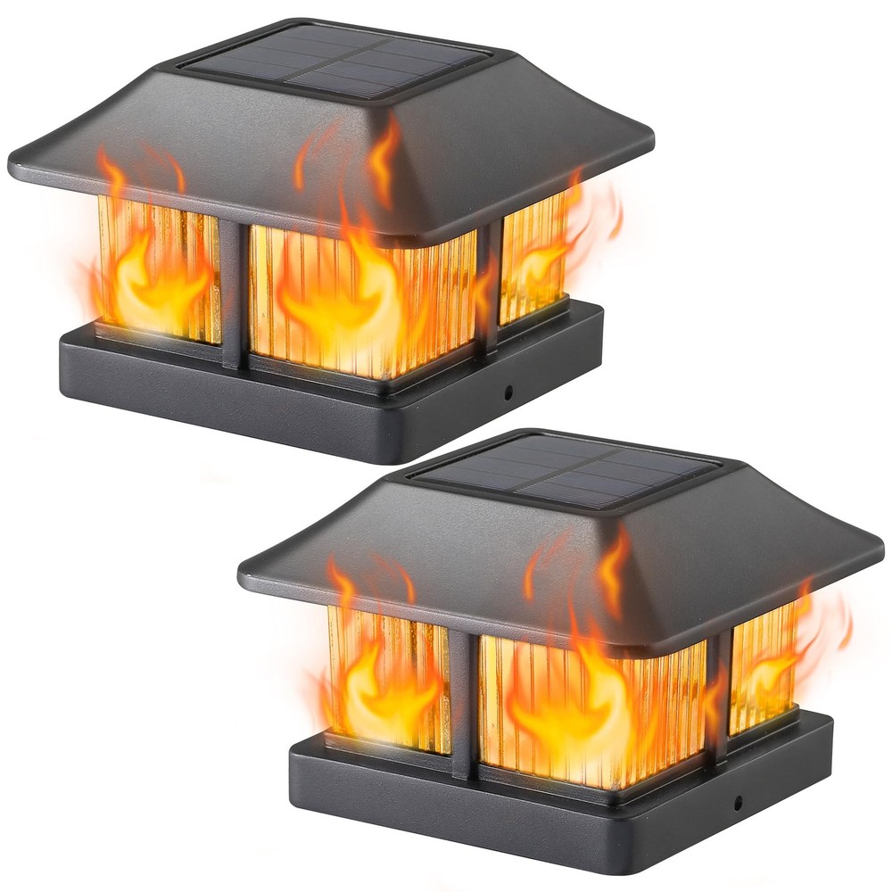 Dynaming Solar Flame Post Cap Lights Outdoor, Powered 2 Pack, Black