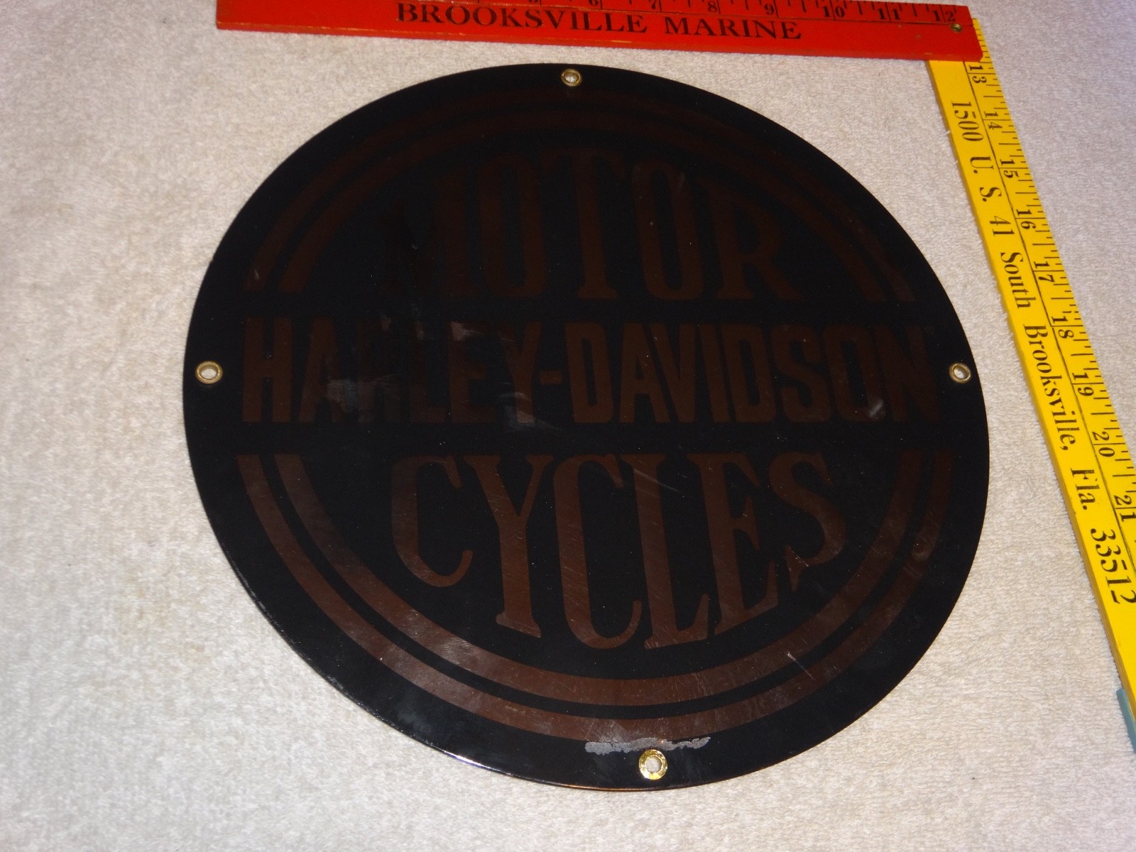 VINTAGE HARLEY DAVIDSON MOTORCYCLES 11 1/4" PORCELAIN METAL GASOLINE & OIL SIGN!