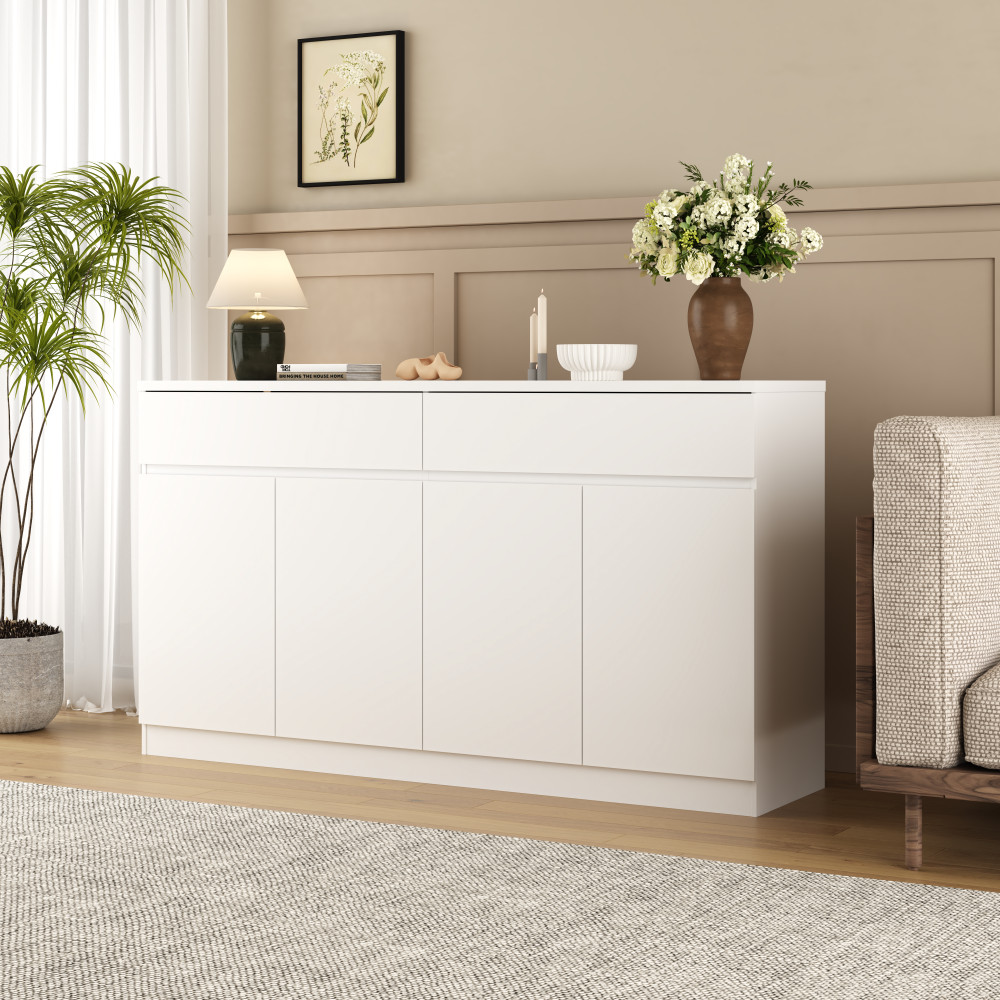 White Sideboard Buffet Cabinet with 2 Drawers 4 Doors Dining Storage