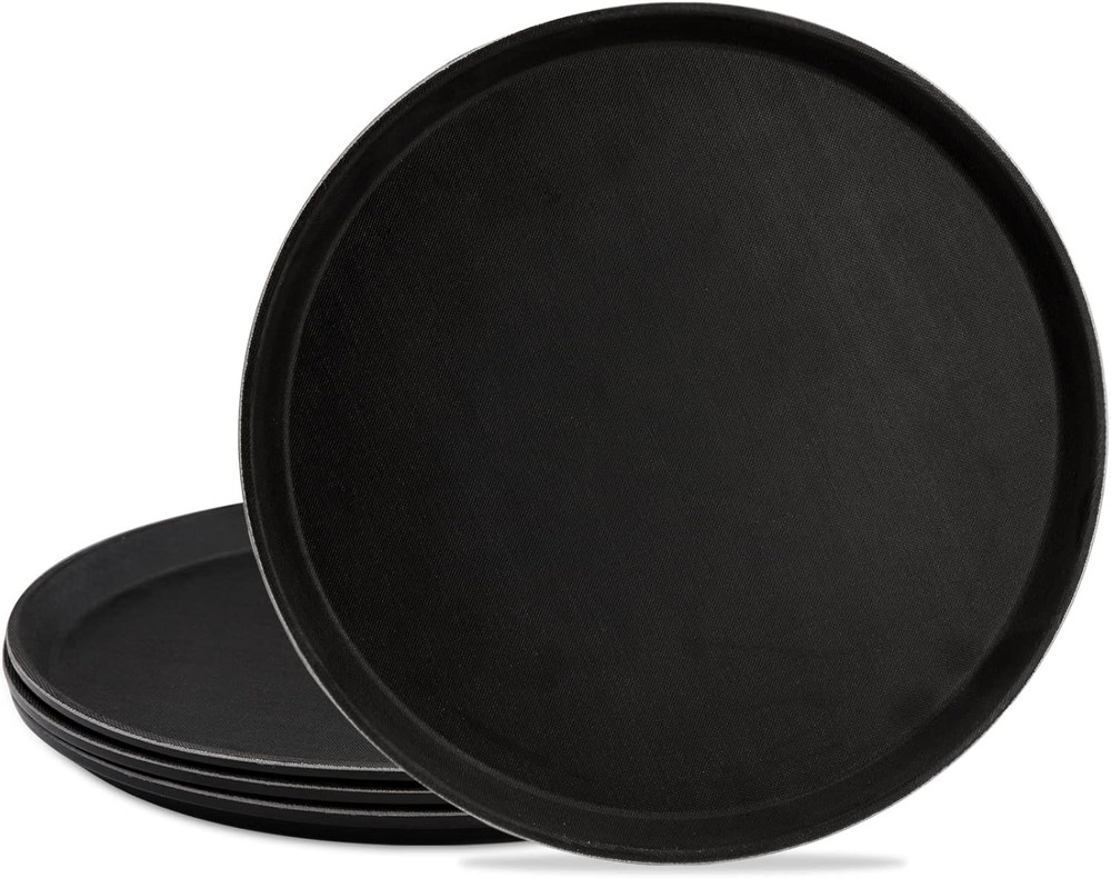 TOPZEA 4 Pack Plastic Server Tray, 14 Inch Round Serving Tray Black