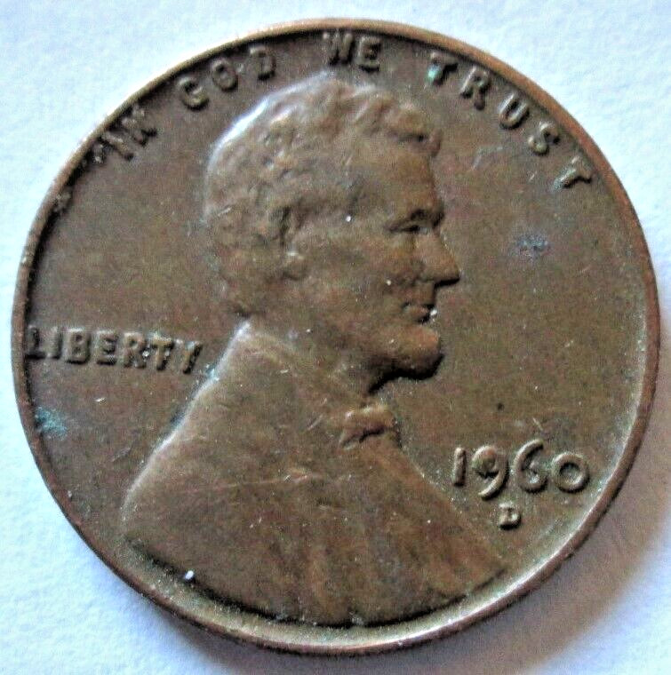 1960-D LARGE DATE FILLED 9 DIE CHIP ERROR, BROWN, VF/XF, CIRCULATED