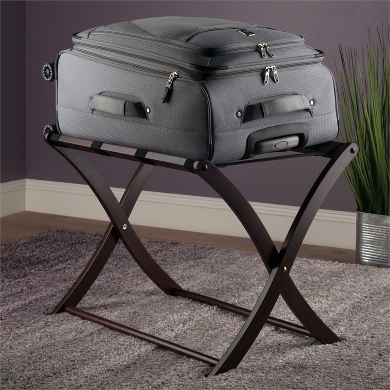 Pemberly Row Transitional Solid Wood Luggage Rack in Brown Finish