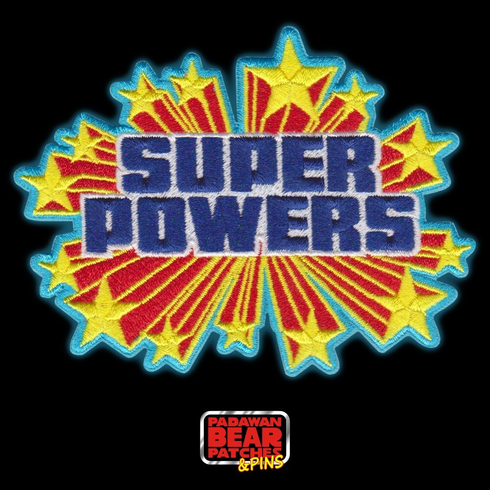 Kenner Inspired "SUPER POWERS" 3 x 4" embroidered superhero iron-on patch