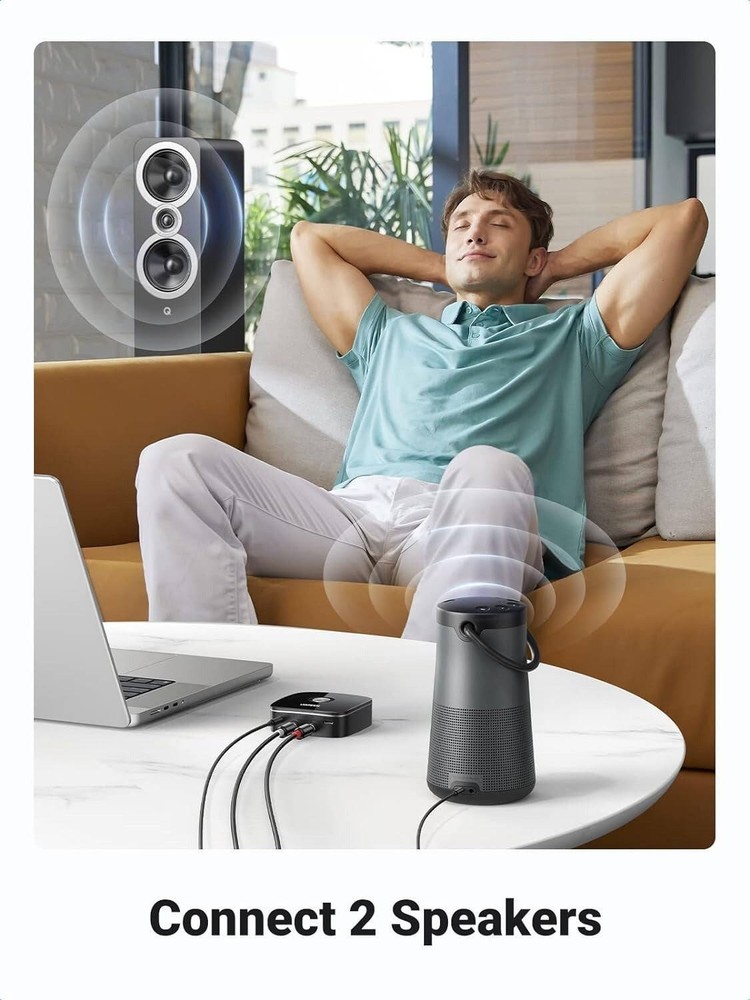 Bluetooth Audio Receiver With 3.5mm & 2 RCA Adapter (Black) (CM123)