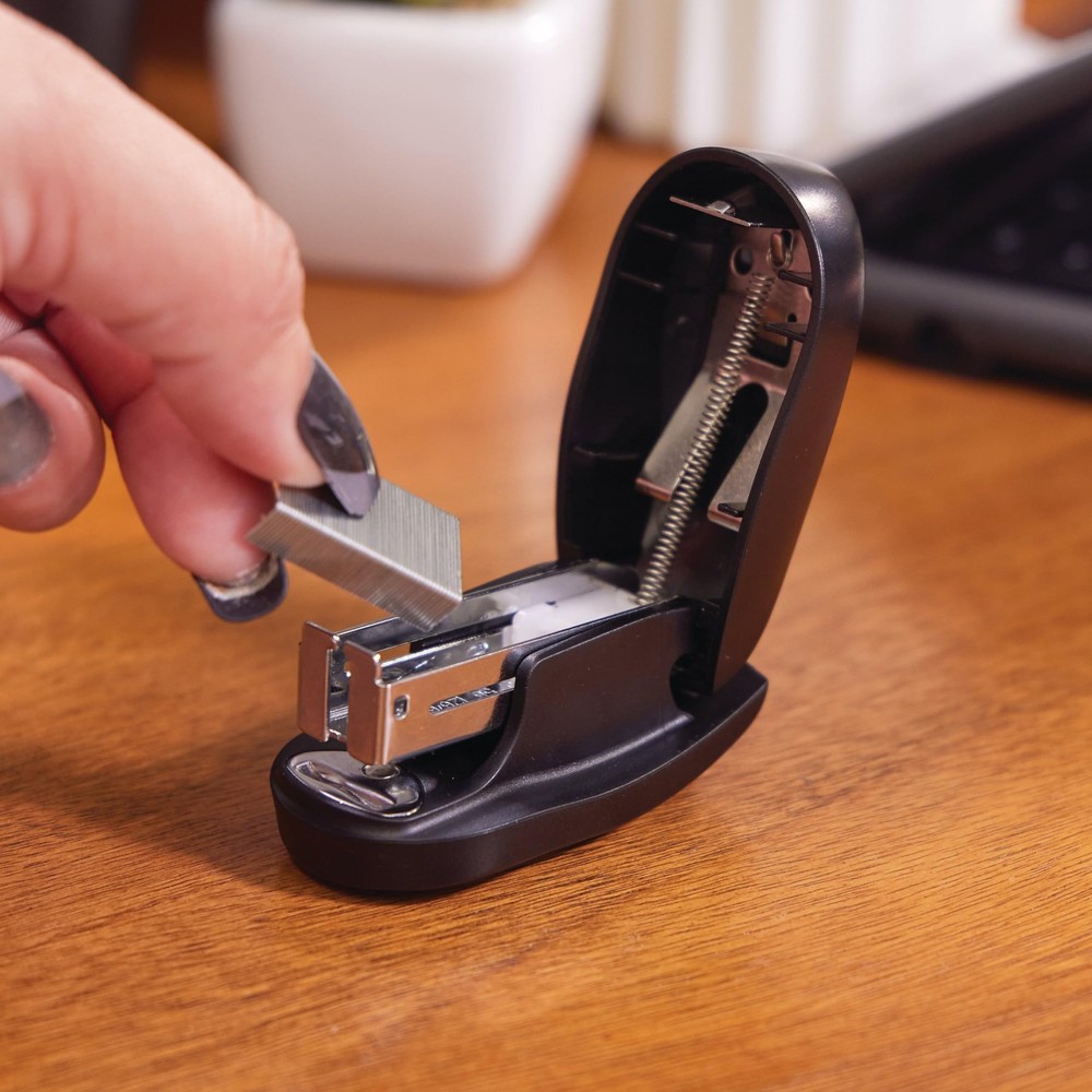 Compact Mini Stapler for 12 Sheets, Jam-Free, Includes 1000 Staples, Black