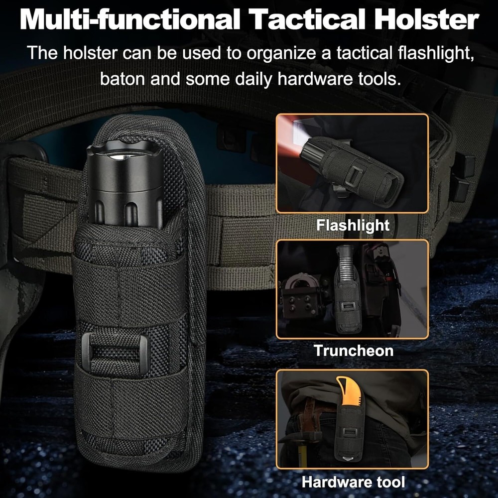 3Pcs Tactical Flashlight Holster Adjustable Torch Carry Case with 360° Rotatable