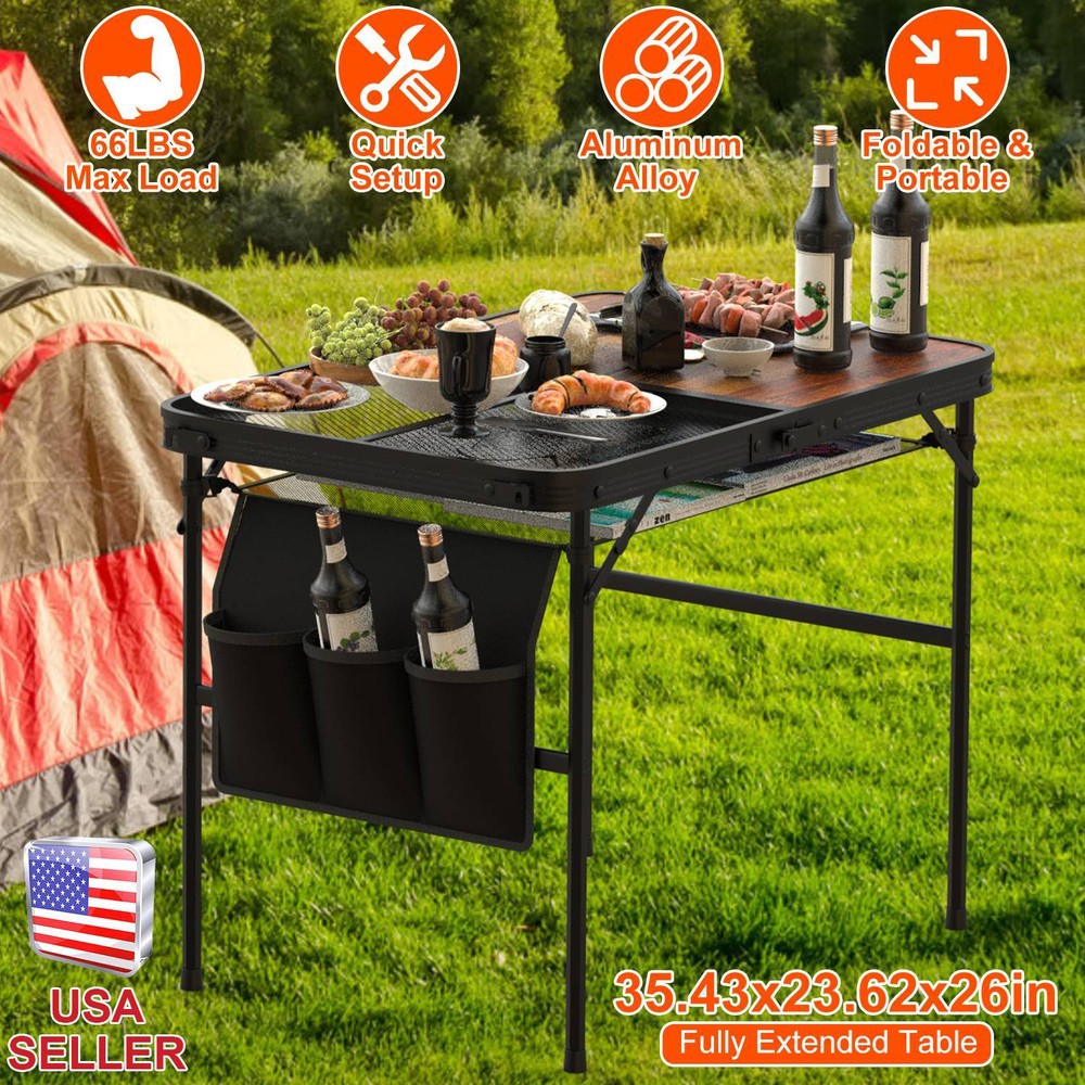 Foldable Camping Table Picnic Aluminum Grill Stand Height Adjustable BBQ Table