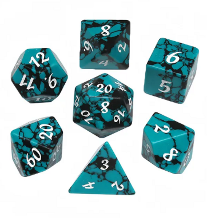🍃🔷Turquoise Gemstone Dice Set | 💀TPK | RPG DnD Dungeons & Dragons AD&D