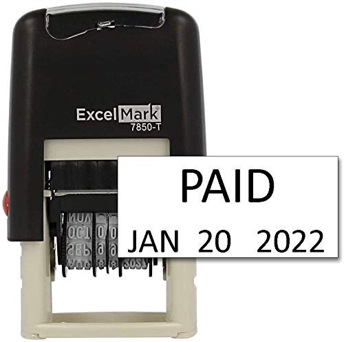 ExcelMark Paid Self-Inking Rubber Date Stamp Compact Size Black Ink