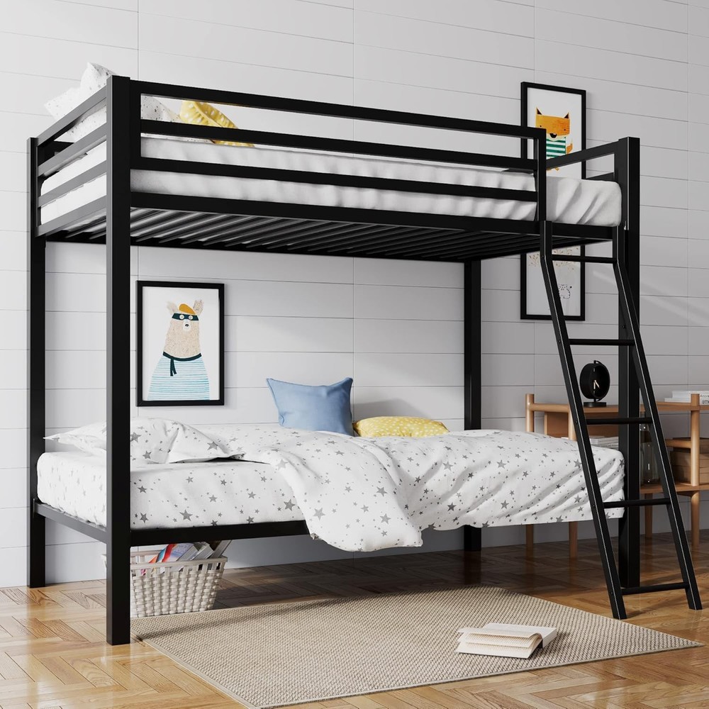 Loft Twin Bunk Bed Black with Ladder