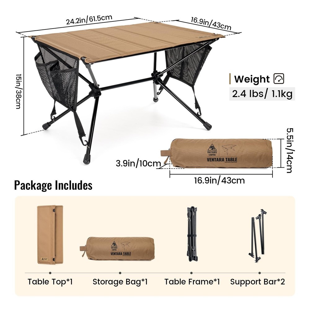 ONETIGRIS VENTARA Camping Table, Ultralight Foldable Table Sturdy Quick Setu...