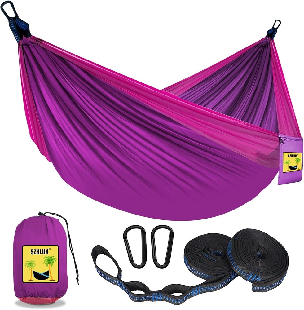 Camping Hammock Double & Single Portable Hammocks W/ 2 Tree Straps & Attached