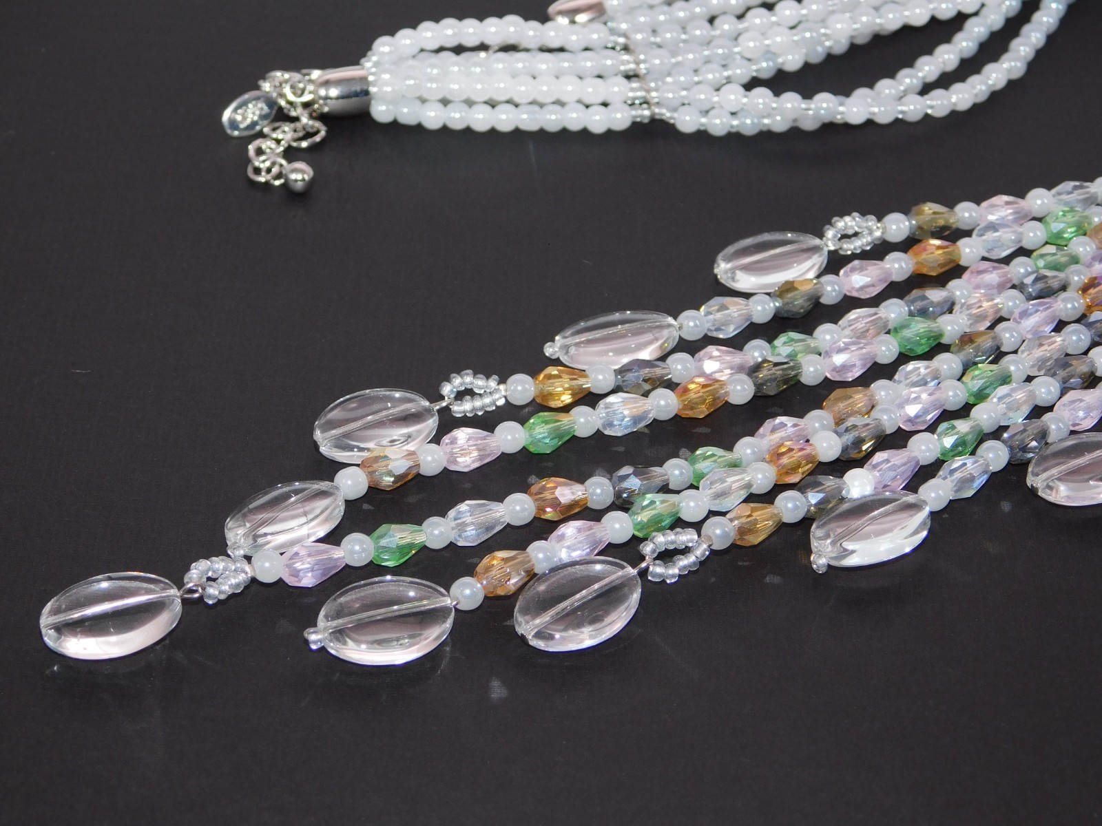 Vintage JOAN RIVERS Blue Gray Starlet Floral Bead Statement Necklace