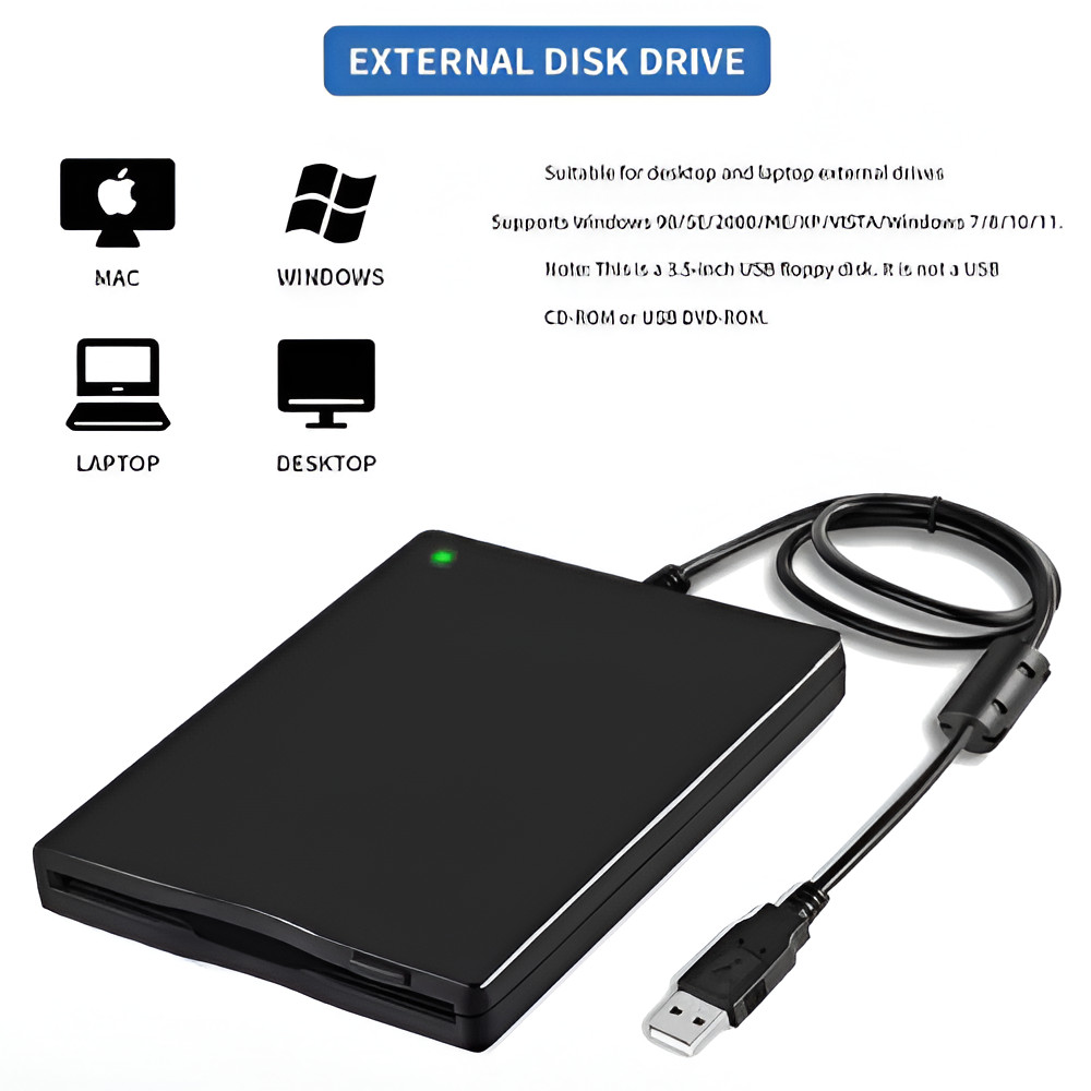 USB 2.0 External Floppy Disk Drive 3.5" 1.44MB For Laptop Windows PC Mac