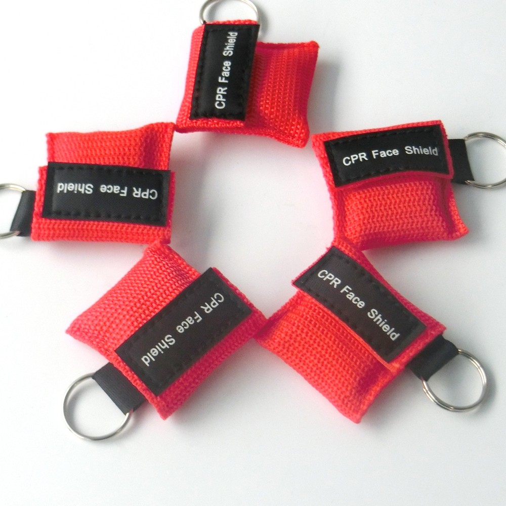100pcs Mix 5 Colors CPR Keychain Pouch AED First Aid Training CPR Face shield