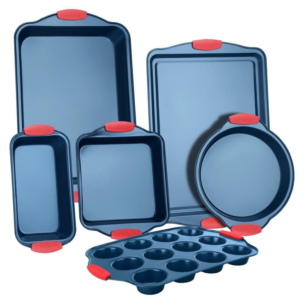 NutriChef 6 Pcs. Kitchen Oven Baking Pans - Deluxe Nonstick Blue Coating Inside