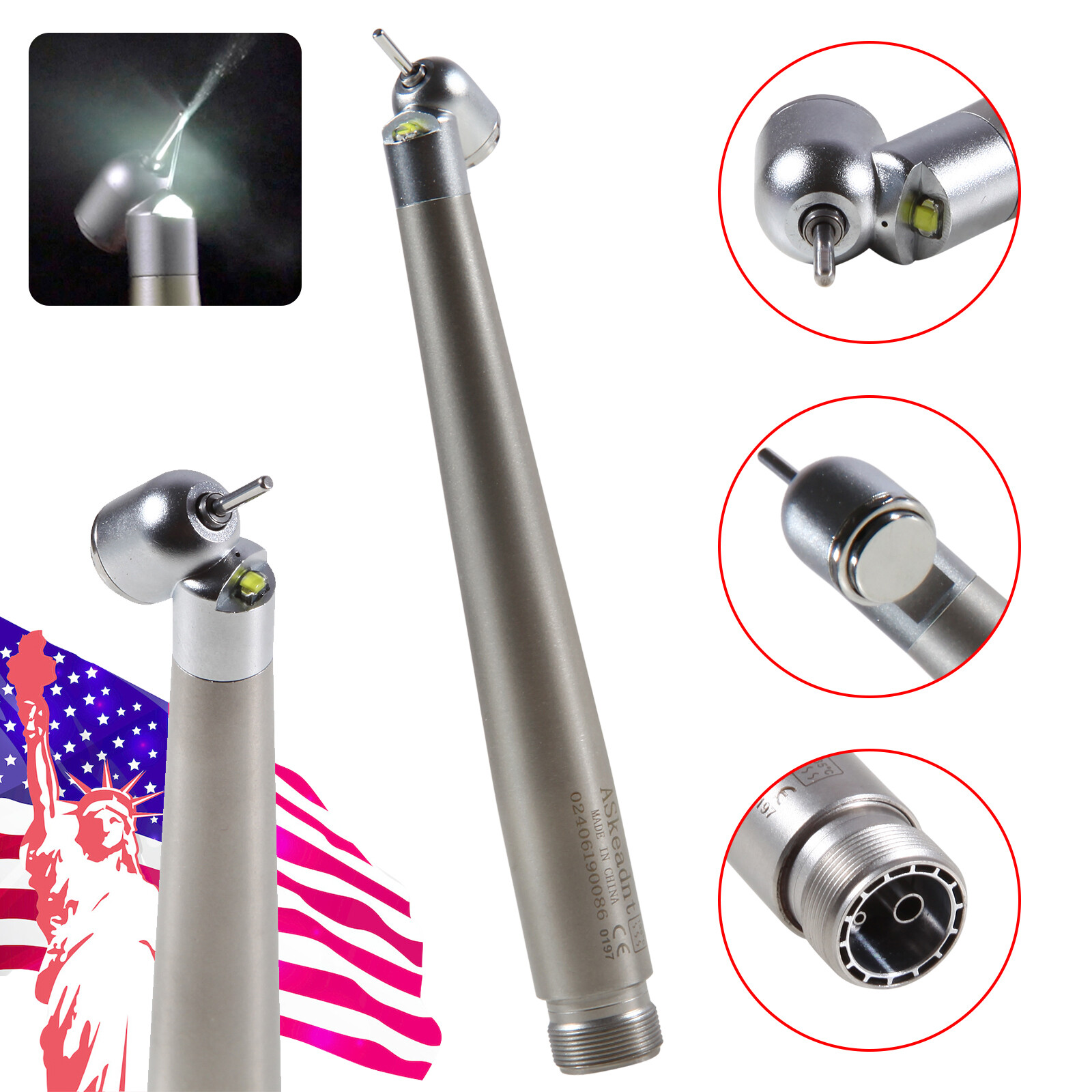 NSK Style Dental Surgical 45° Degree LED High Speed Handpiece Turbine 2 Holes