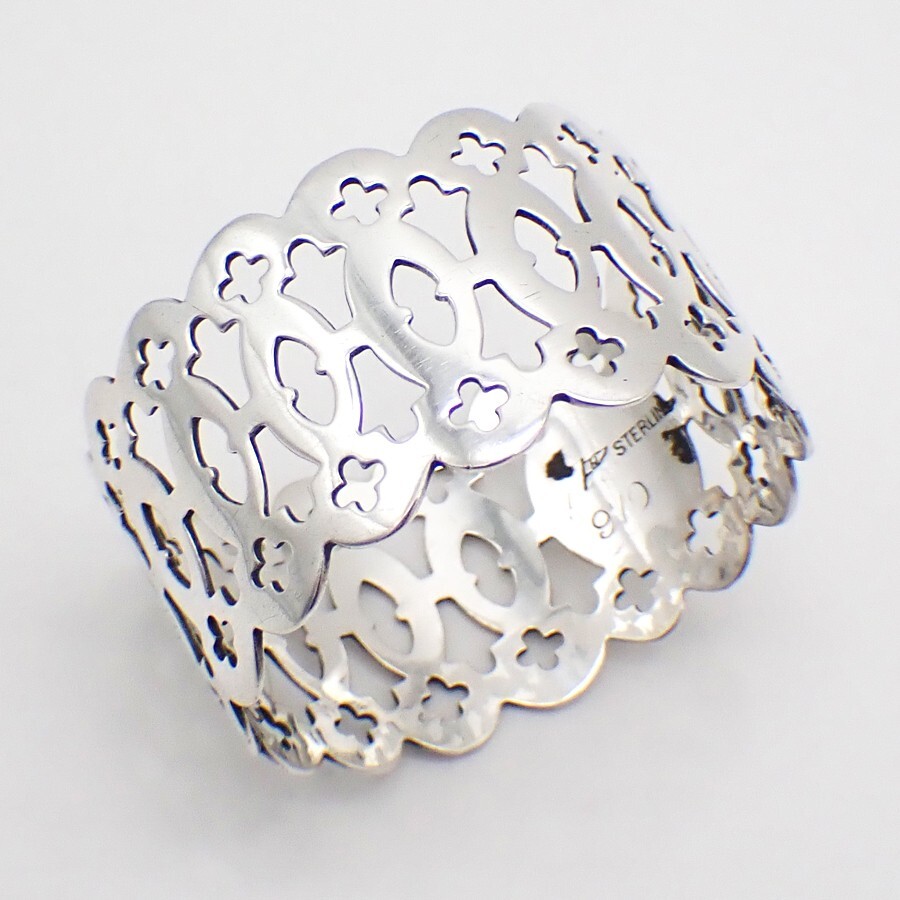 Open Work Design Napkin Ring Watson Sterling Silver Mono HEM