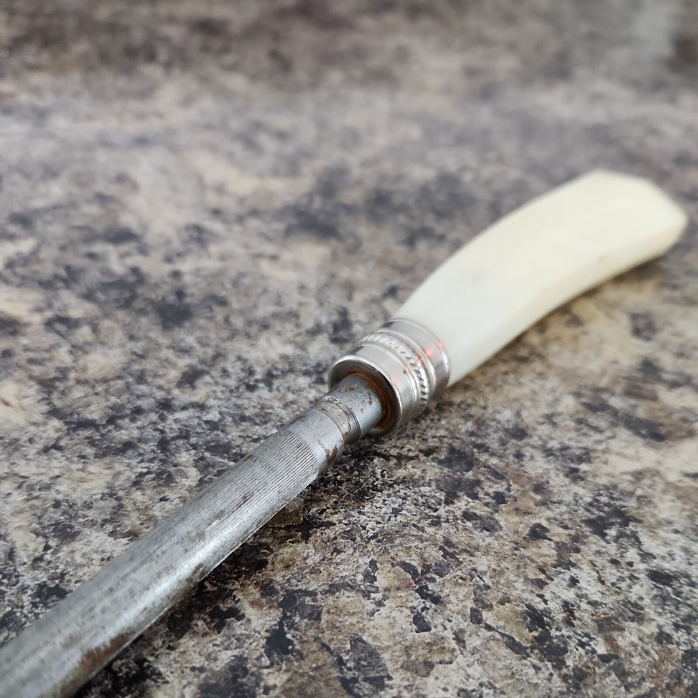 Vintage White Plastic Handle Steel Knife Sharpener