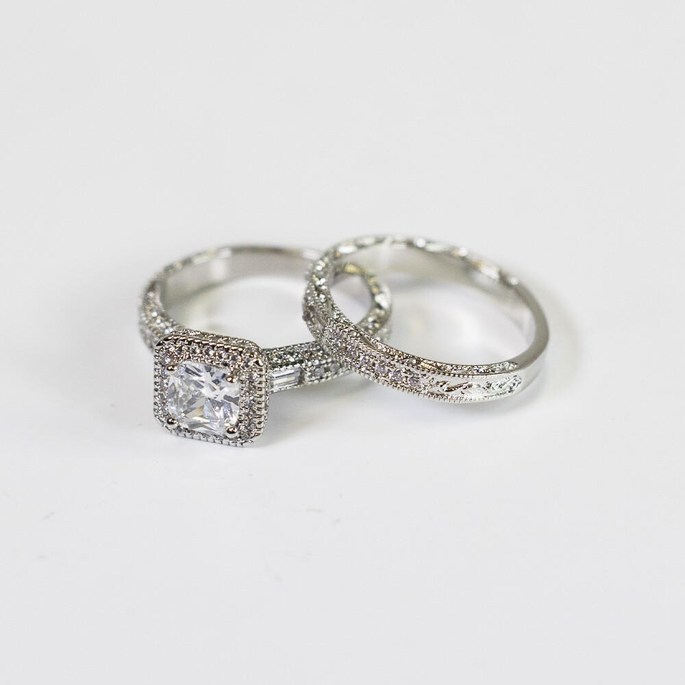 Engagement Ring Layered Ring Square Cut Crystal Ring for Every Day Gift for Her