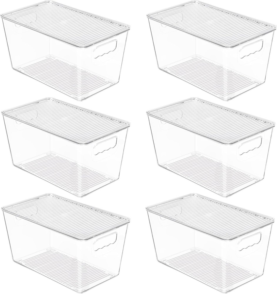 6 Pack Clear Stackable Storage Bins with Lids - Perfect for Home Organization
