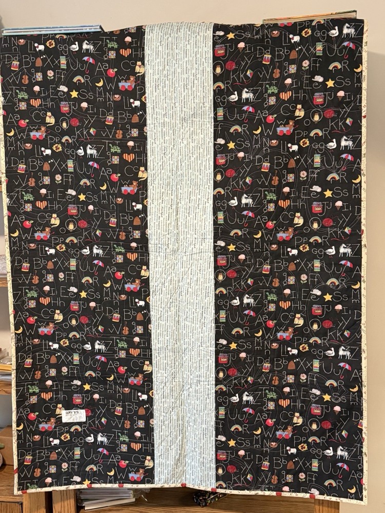 New Patchwork Quilt Throw Blanket Handmade Signed Reversible ABCs Cats 57”x42”