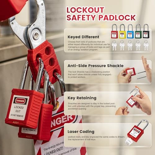 Lockout Tagout Locks 6-Pack｜OSHA Red Red-Keyed different-2 keys per lock-6pack