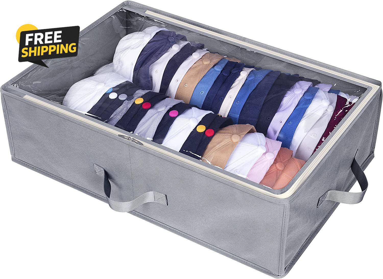 Large Hat Storage Box for Baseball Caps Holds up to 50 Caps Wide Organizer fGrey
