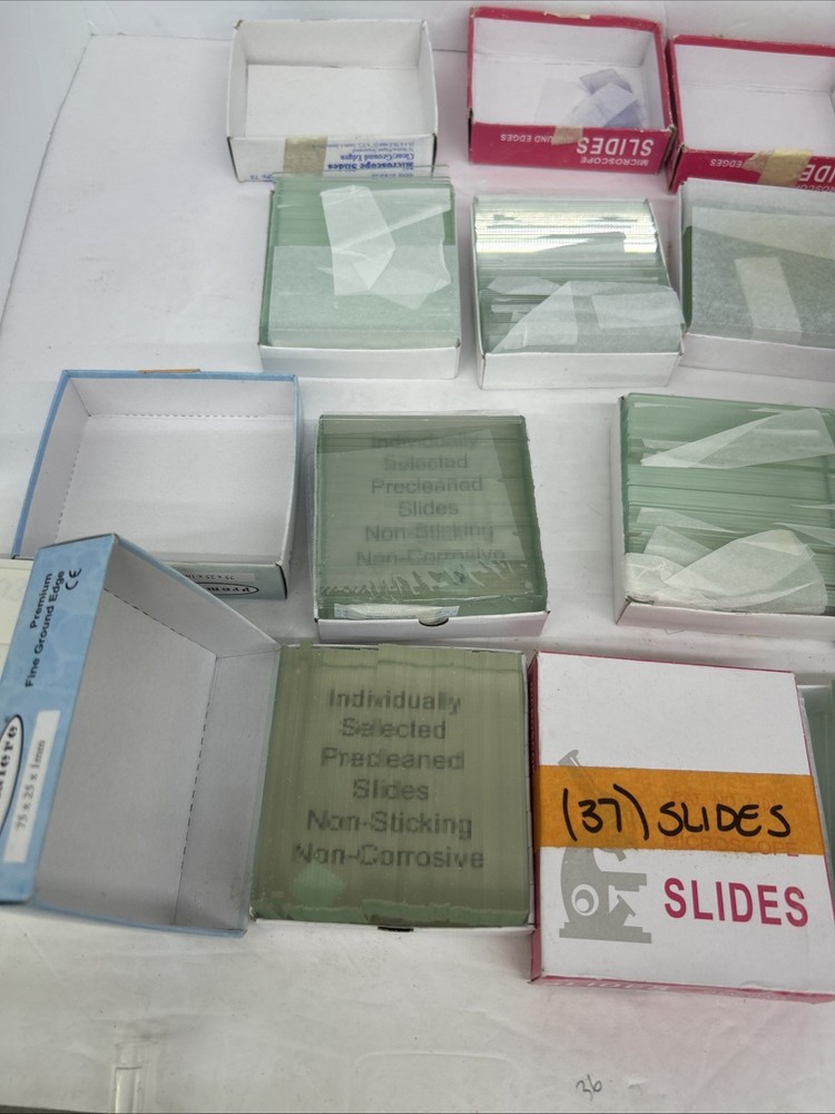 Assorted Microscope Slides And Lenses