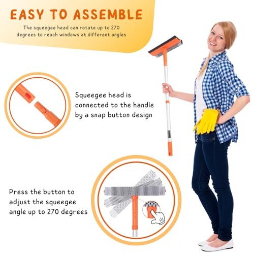 Window Squeegee for Home, Car Windshield Cleaner Telescopic Squeegee Orange