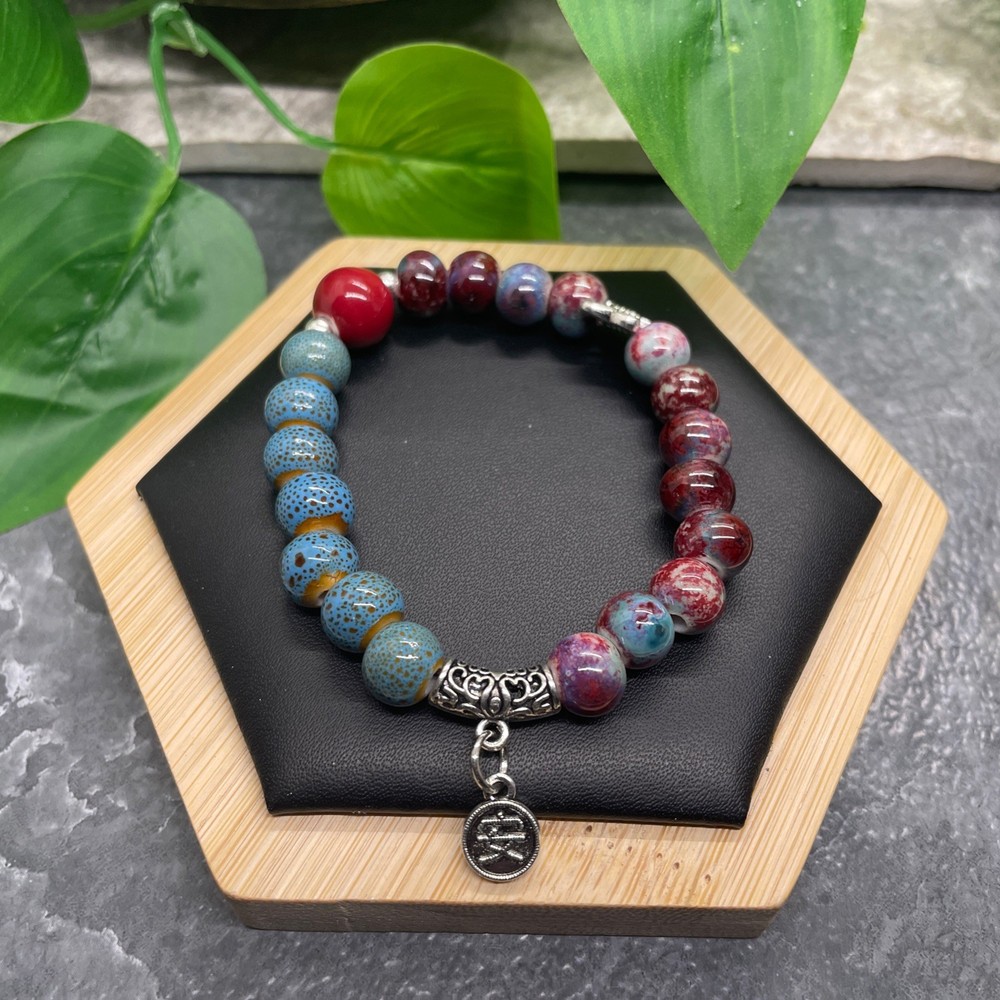 Handmade Ceramic Bead Beaded Stackable 6.25” Plus Stretch Bracelet New B506