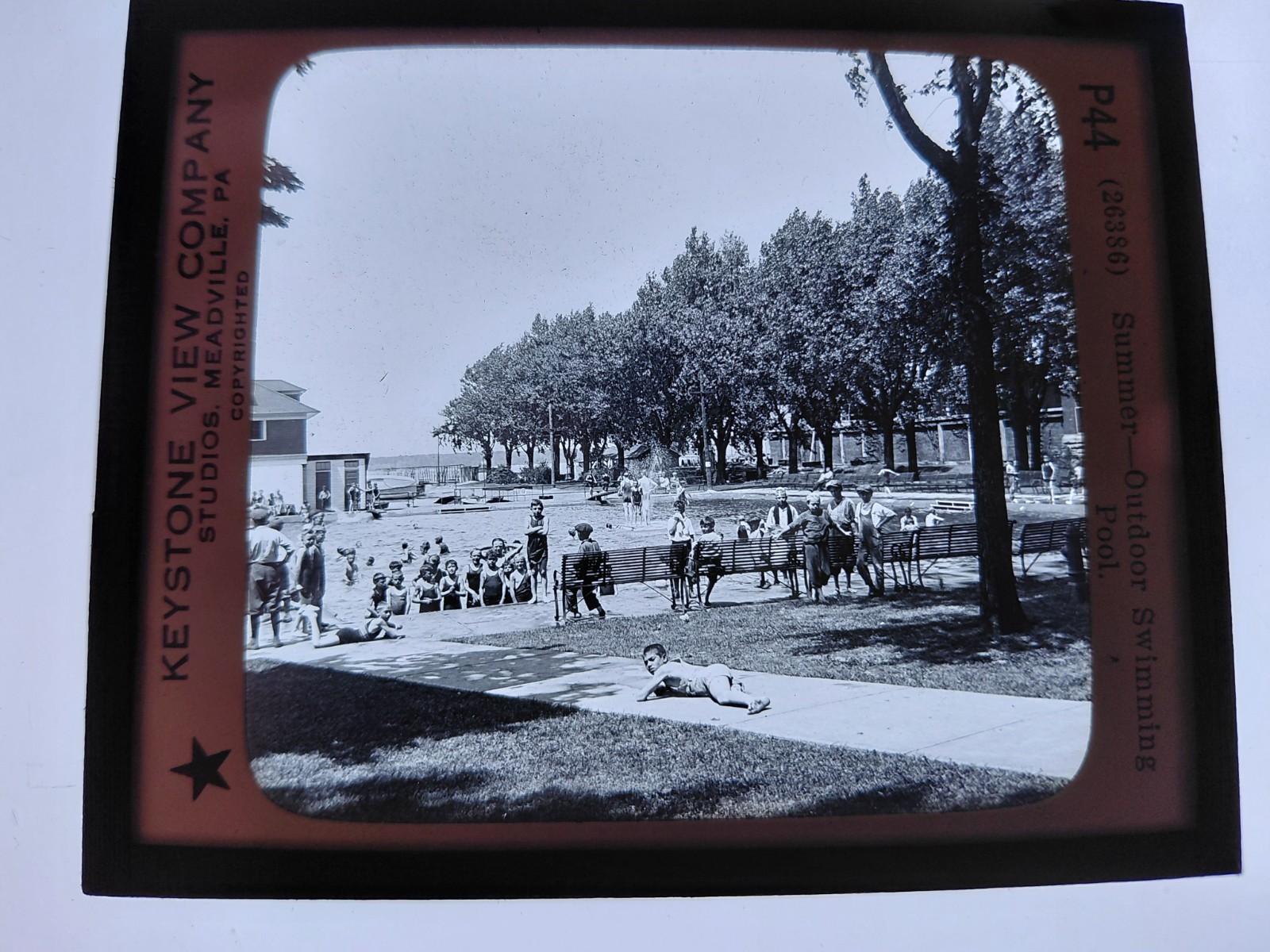 Magic Lantern Glass Slide Photo Keystone P44 Summer Outdoor Swimming Pool