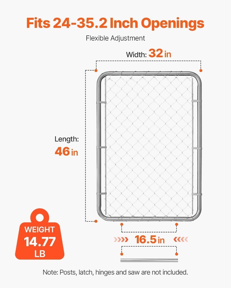 Adjustable Chain Link Fence Gate 32x46" Rust-Resistant Galvanized Yard Security