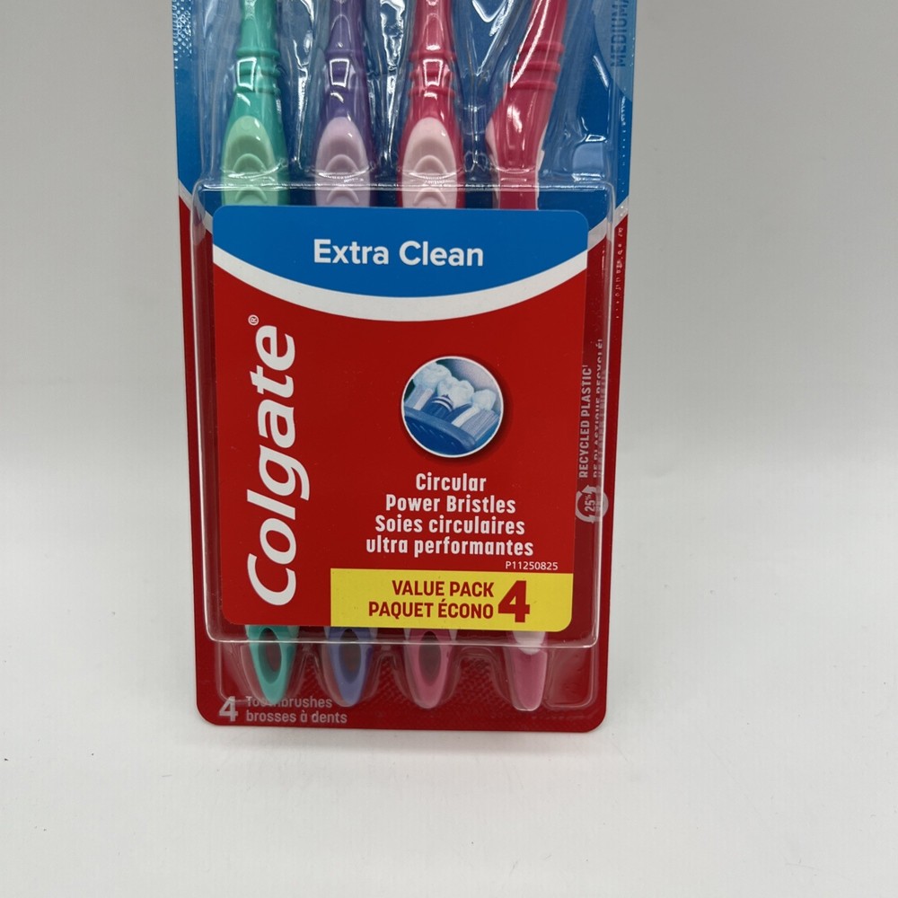 Colgate Extra Clean Full Toothbrush with power bristles Medium 4 Count 2 Pack