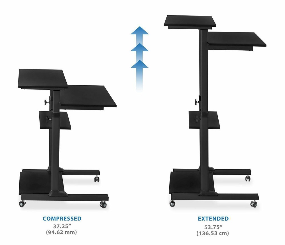 Mount-It! Mobile Stand Up Desk | Height Adjustable Computer Rolling Cart | Black