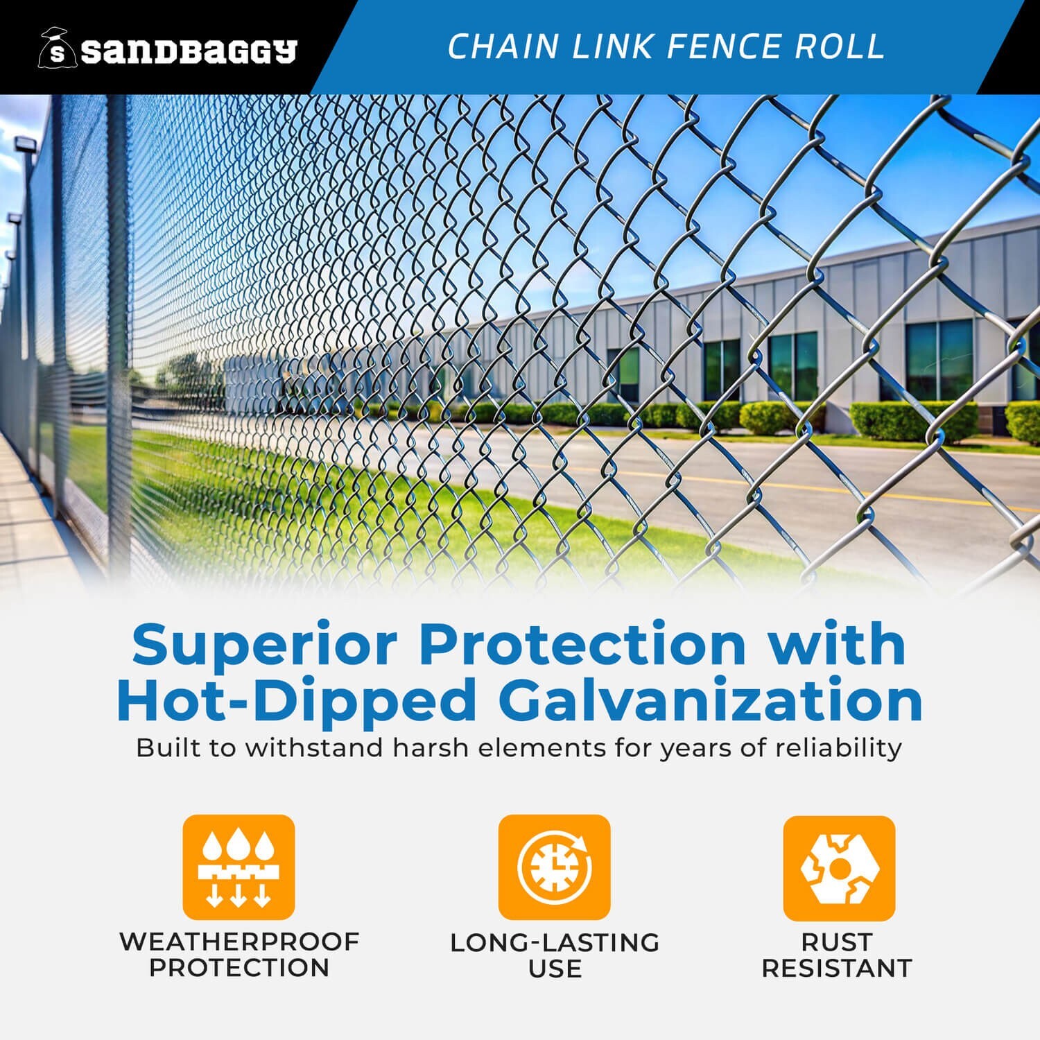 Sandbaggy 6 ft x 50 ft Galvanized Chain Link Fence Roll - 11.5 Ga Steel (1 Roll)