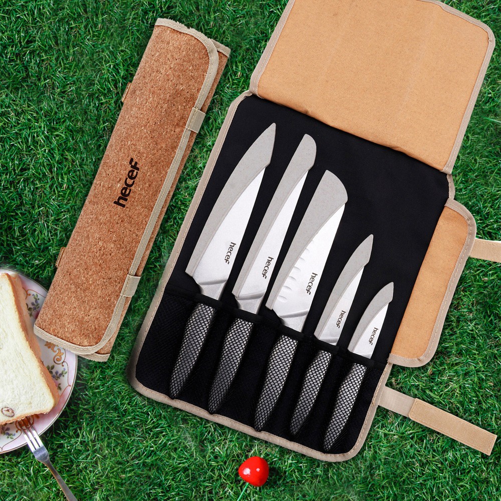 Hecef 11Pcs Knife Set Stonewashed Rustproof Stainless Steel Sharp Cutting Knife