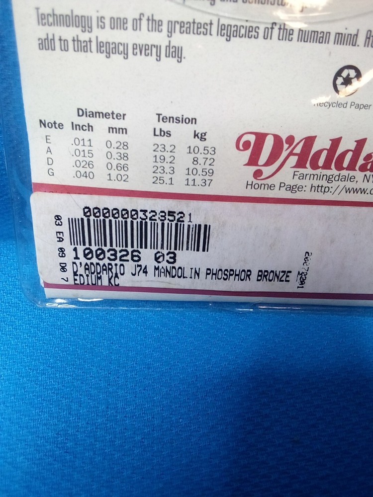 D'Addario J74 Mandolin Strings - Medium - Phosphor Bronze BRAND NEW