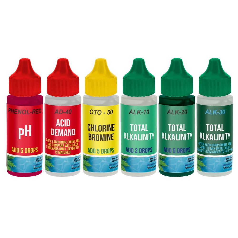 6 Bottle Refill Solution Pack for Premium 5-Way Swimming Pool & Spa Test Kit