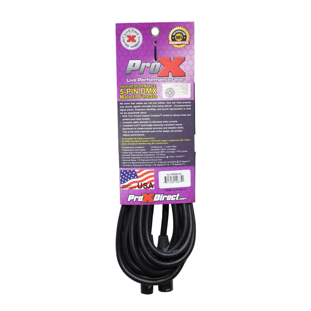 10 ProX 5 Pin 25 ft High Performance Data Lighting DMX Cable