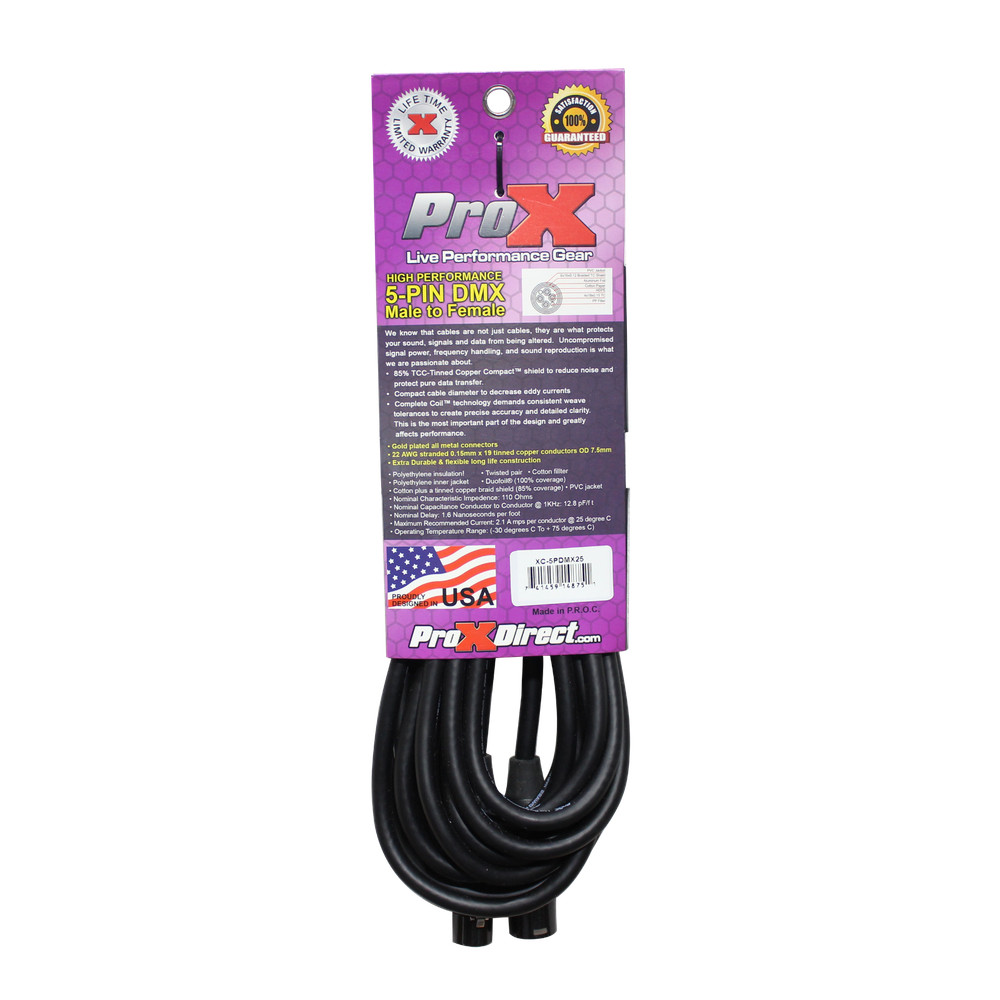 15 DMX Cables 5 Pin High Quality Data Lighting Cables 25ft by Prox