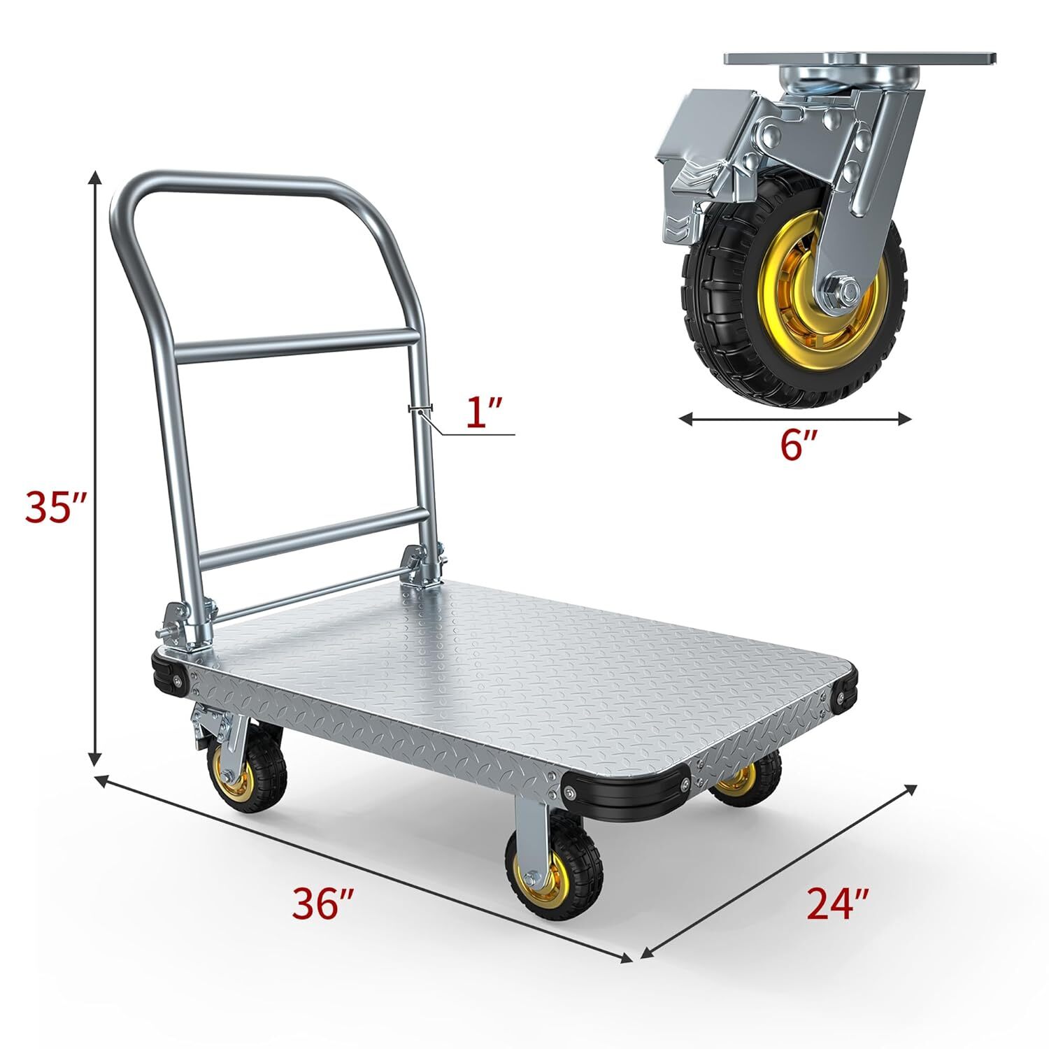 Foldable Large Flatbed Cart Platform Truck Cart Dolly W/ Wheels Steel 2000 LBS