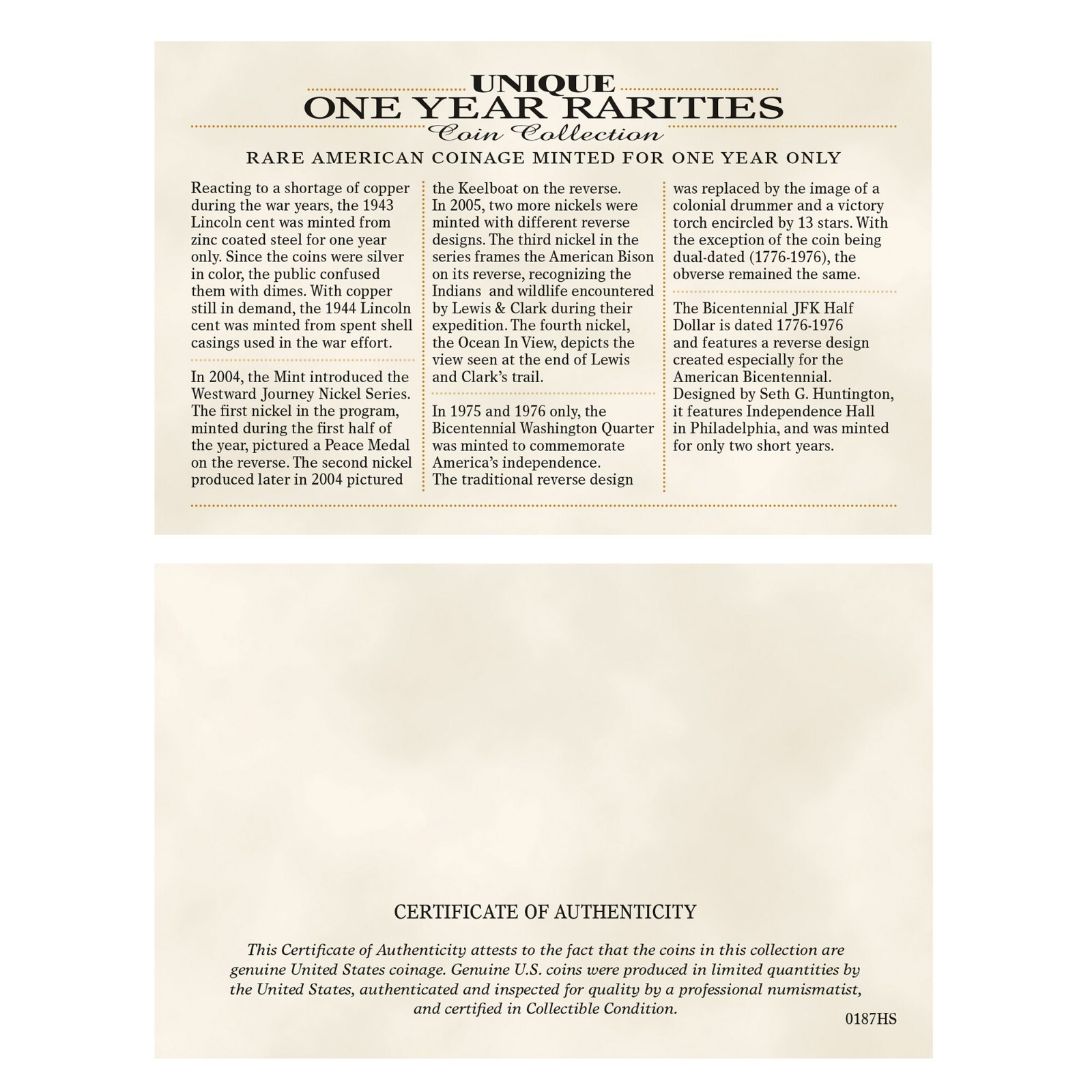 NEW American Coin Treasures Unique One Year Rarities 187