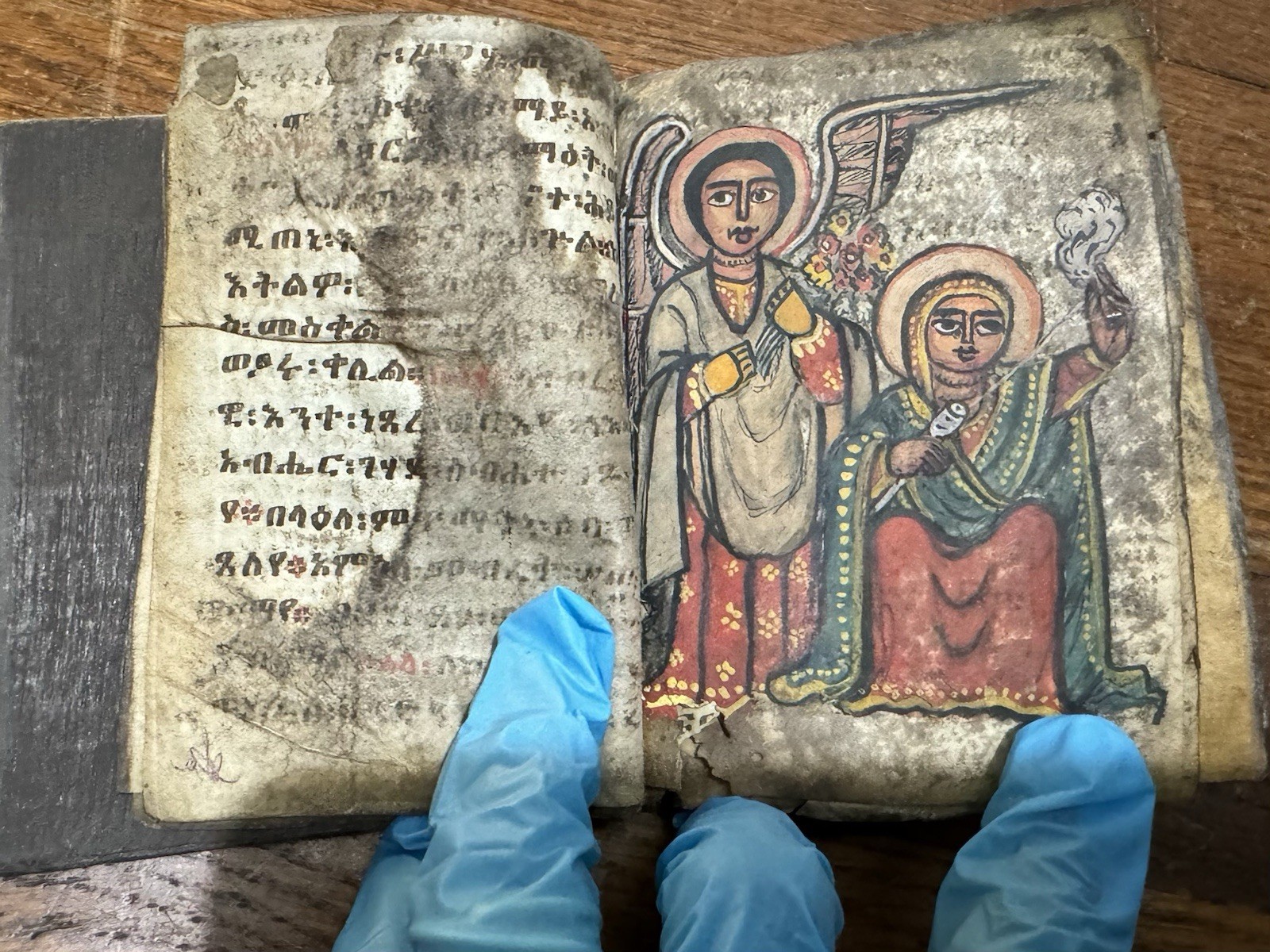 Antique Ethiopian Bible – Ge’ez Script on Vellum Colorful Hand-Painted Read Desc