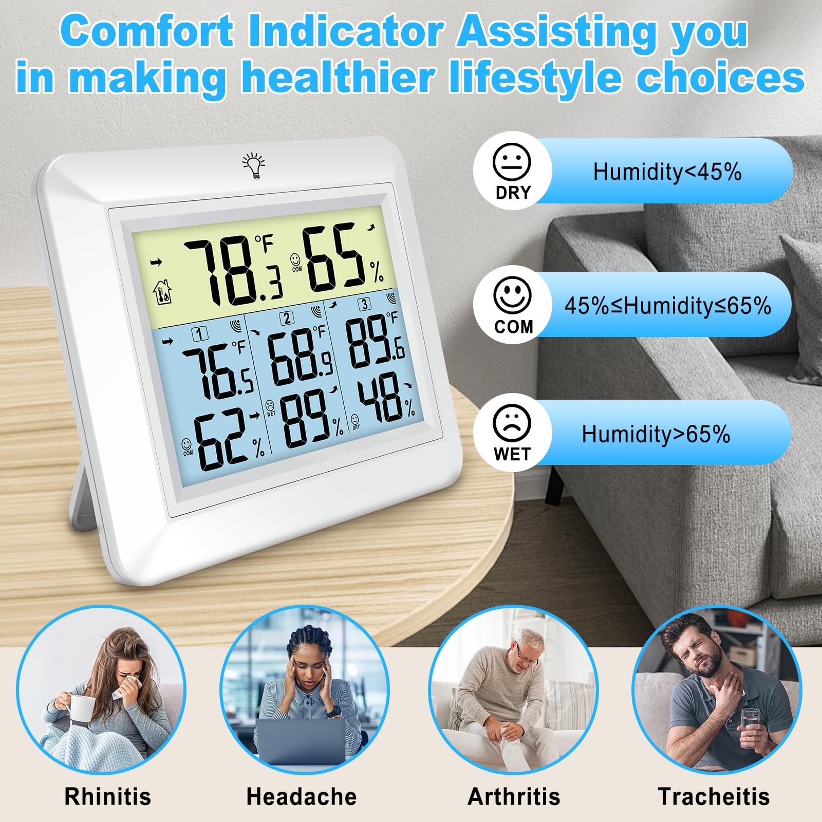 Weather Station Wireless Indoor Outdoor Thermometer with 3 Sensors, Remote Te...