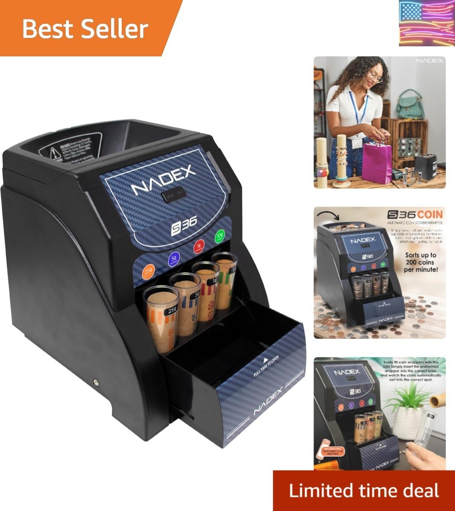 Compact 36S Automatic Coin Sorter - Fast Sorting with Overflow Tray Included