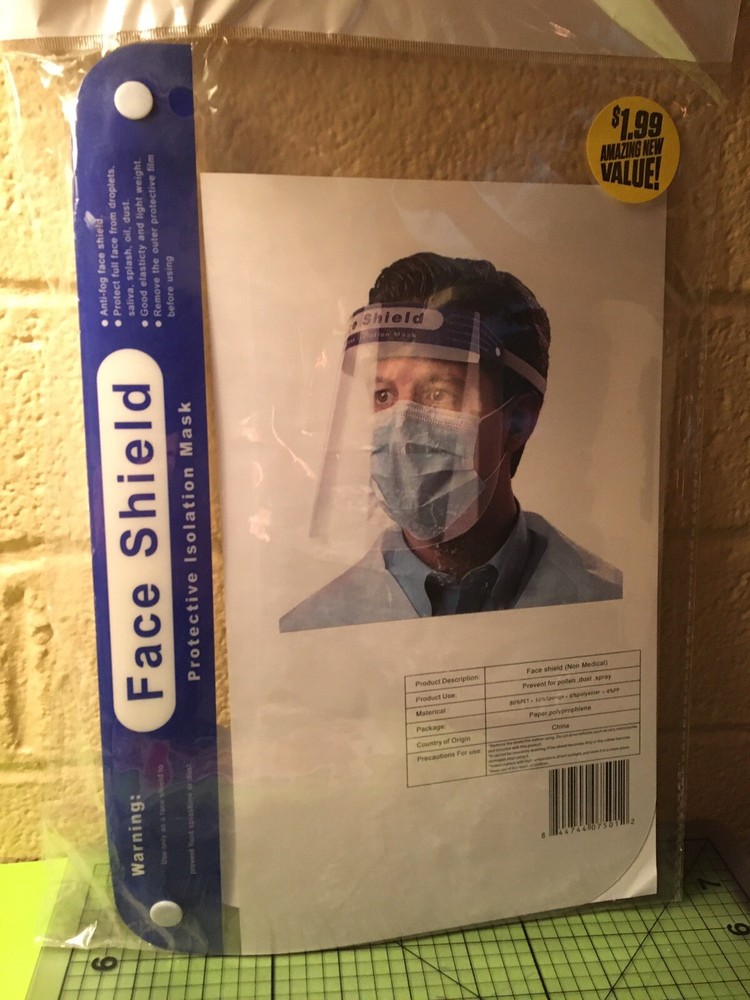 Protective Face Shield, clear panel & elastic head band, padded forehead area