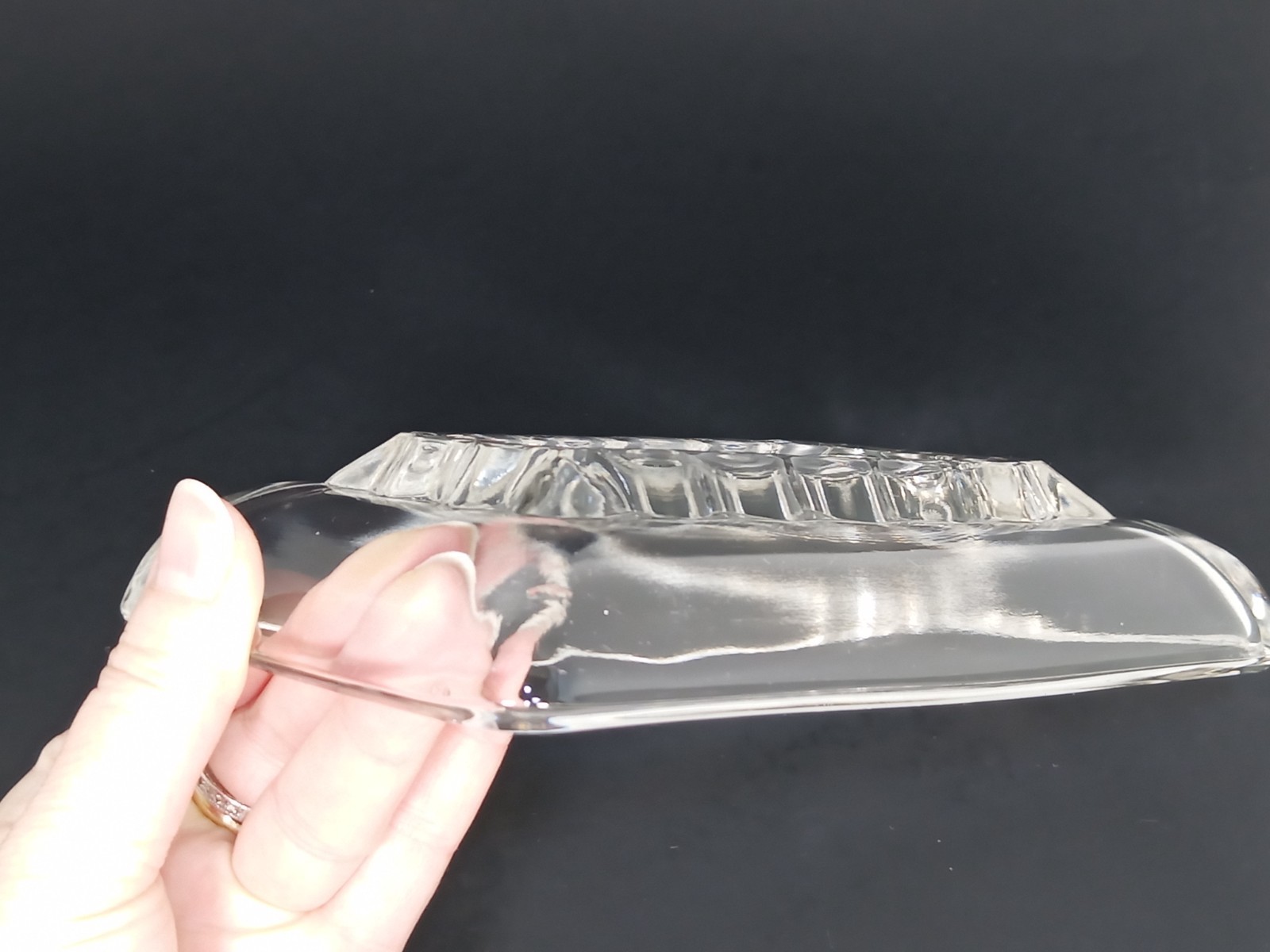 VTG Glass Bar Soap Dish Think Scallop Edges Heavy Solid Fluted Paperweight